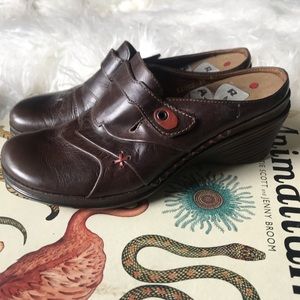 Romika brown leather clog mules